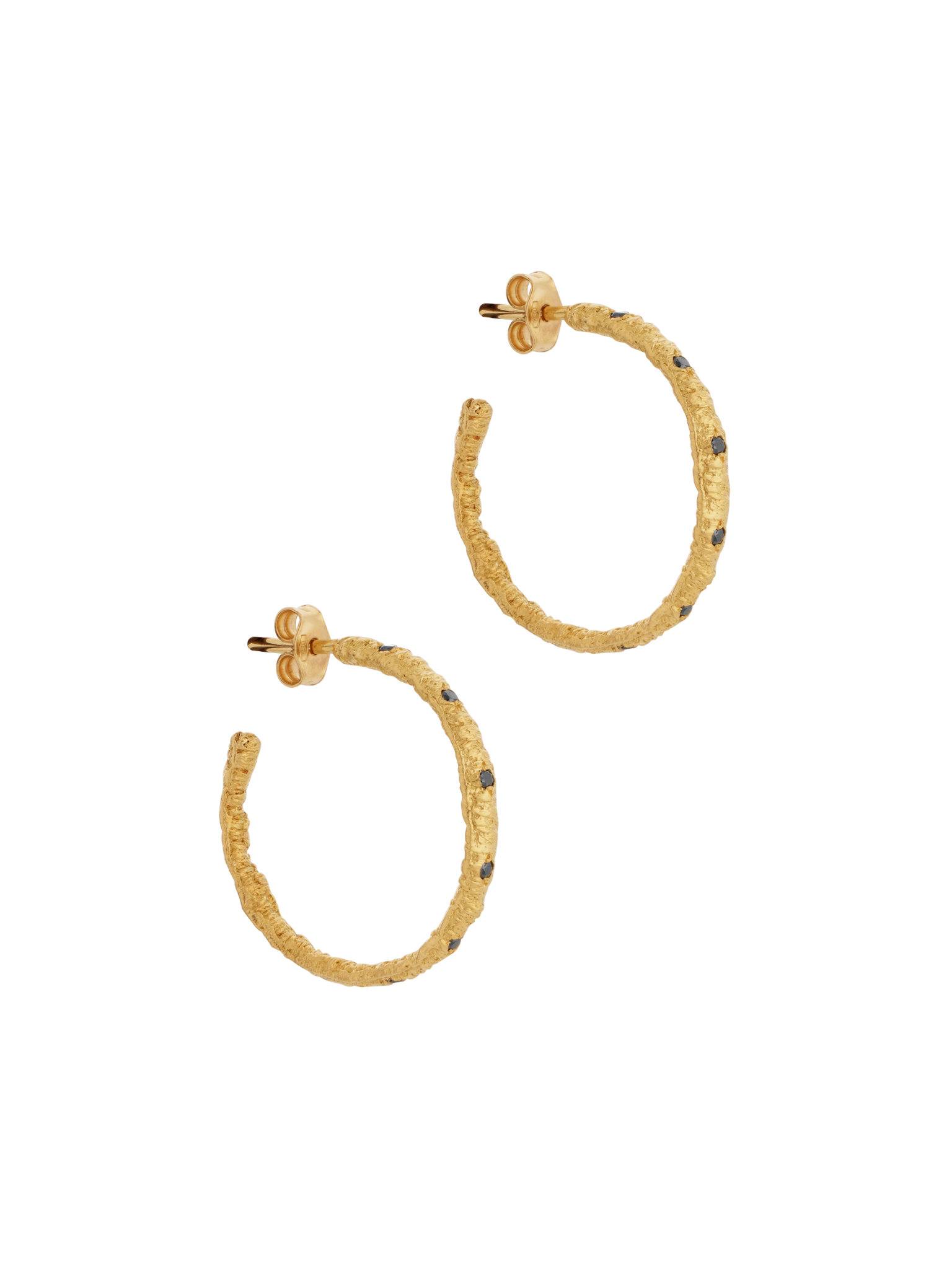 Straight stitch hoop earrings with black diamonds, medium